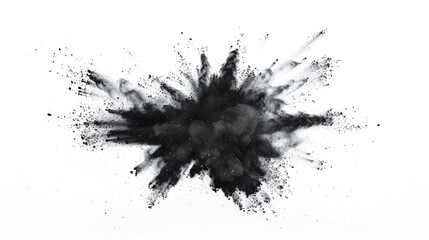Black charcoal powder white explosion dust paint burst abstract splash on isolated background.
