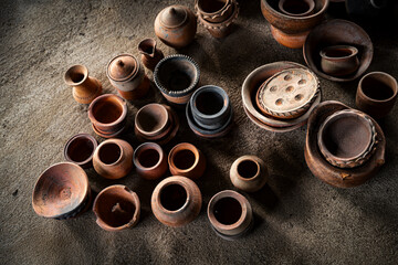 Handcraft Claypots, Thai Earthware at Pottery Factory at Ko Kret island, Nonthaburi, Thailand.