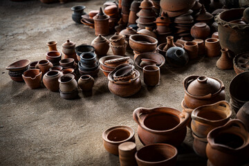 Handcraft Claypots, Thai Earthware at Pottery Factory at Ko Kret island, Nonthaburi, Thailand.