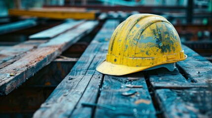 yellow construction helmet IN A large work in high resolution and quality