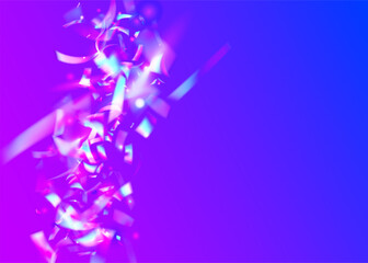 3d Confetti. Hologram Glitter. Surprise Paper. Blue Art Ribbon. Laser Texture. Abstract Poster. Anniversary Effect. Light Holographic Illustration. Purple 3d Confetti