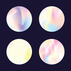 Holographic abstract backgrounds set. Gradient hologram. Hipster holographic backdrop. Minimalistic 90s, 80s retro style graphic template for brochure, banner, wallpaper, mobile screen.