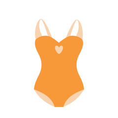 Naklejka premium Swimwear orange with heart, swimsuit, bra, summer, beach, swimpool concept. Vector flat design.