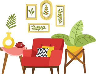 a set of furnitures in living room flat style illustration