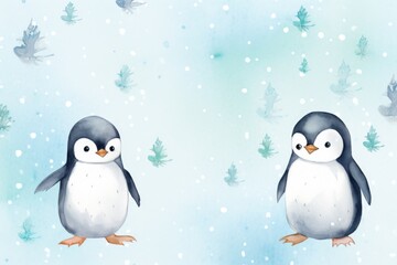 Penguins pattern on white background