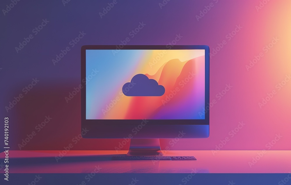 Poster modern computer monitor displaying cloud icon