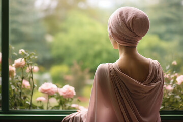 Generative AI portrait of a smiling adorable woman wear headscarf outside