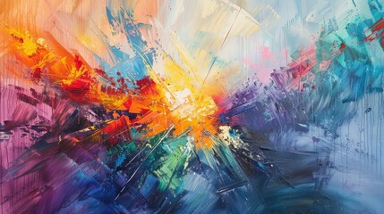 Abstract painting the city with a burst colorful. art wallpaper on canvas