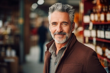 Obraz premium Portrait of smiling trader standing in a market place outdoors made with generative AI