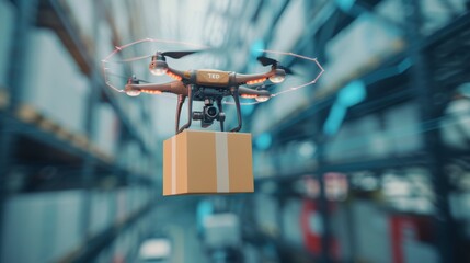 drone holding a package, transforming logistics through emerging technologies
