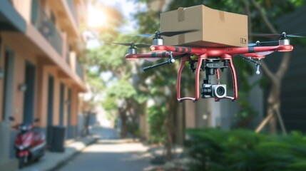 drone holding a package, transforming logistics through emerging technologies
