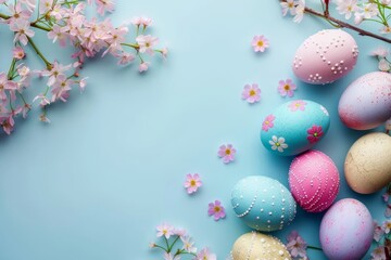 Fototapeta na wymiar Happy Easter Eggs spectrum. Bunny hopping in flower easter symbols decoration. Adorable hare 3d relaxing rabbit illustration. Holy week mauve card rose blush