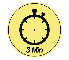3 minutes stopwatch symbol. Timer sign icon yellow and black isolated on white background