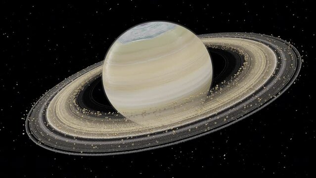 the planet saturn in space. view of saturn from space. rotation of the camera on the planet Saturn. cinematic of the planet saturn