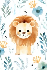 Children's lion pattern on white background