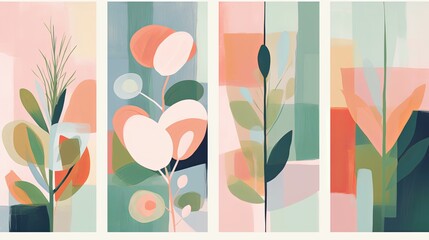 A Series of Three Abstract Paintings of Flowers