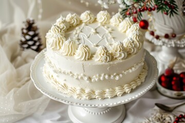 Fototapeta na wymiar White frosted cake elegant decoration