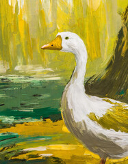Goose bird abstract art painting