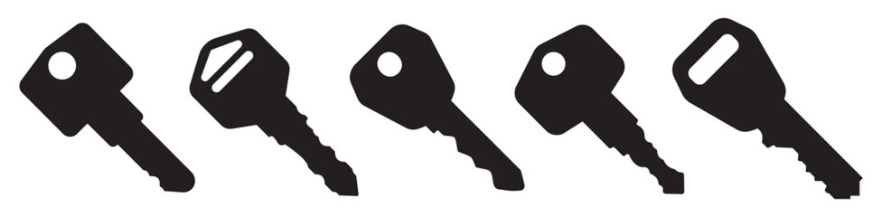 Key Icon set. Key vector icon. Set of black silhouettes of door case. Vector illustration