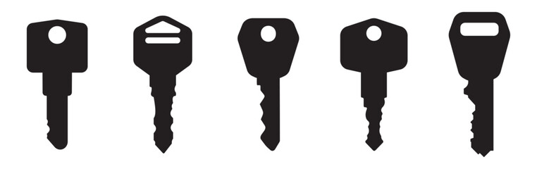 Key Icon set. Key vector icon. Set of black silhouettes of door case. Vector illustration