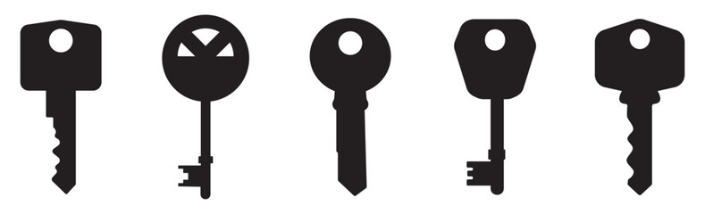 Key Icon set. Key vector icon. Set of black silhouettes of door case. Vector illustration