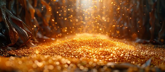 Amber beads glimmer in the warm light, forming a mesmerizing pile of treasure