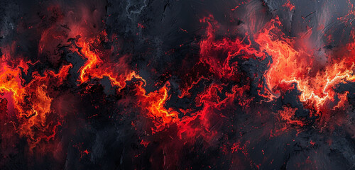 An abstract red and black firestorm, blazing with intensity and depth, captured in HD quality and 4K detail - obrazy, fototapety, plakaty