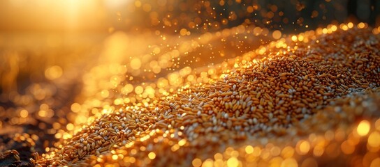 A glowing mound of sun-kissed grains radiates warmth and natural beauty under the golden light of...