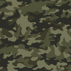 Fototapeta premium Forest camouflage background, army vector pattern, military fabric texture, khaki print