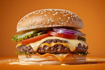Juicy Cheeseburger on Orange Background