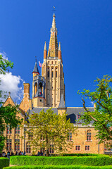 Roman Catholic Parish Church of Our Lady Gothic architecture style building with brickwork tower,...