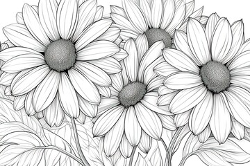 Coloring book flowers aster doodle style black outline.