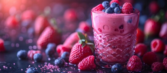 A refreshing blend of ripe strawberries and tart raspberries, topped with a sprinkle of alpine strawberries, creates the perfect accessory fruit for a sweet and satisfying dessert in the form of a gl