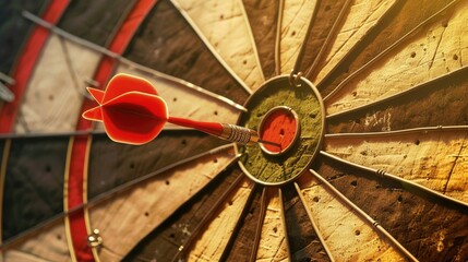 red dart hitting the center of bulls eye. Business target or goal success and winner concept