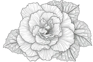 Coloring book flowers begonia doodle style black outline.