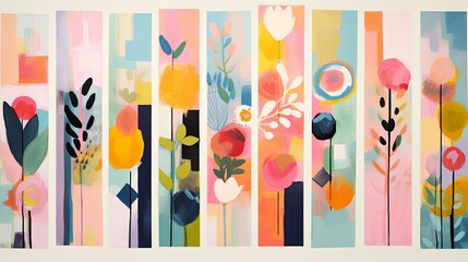 Painting of Flowers and Stripes on a Wall