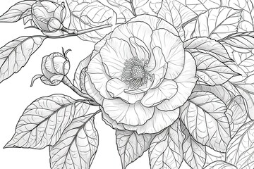 Coloring book flowers doodle style black outline.