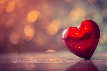 Fototapeta premium Metal red heart on bokeh background 