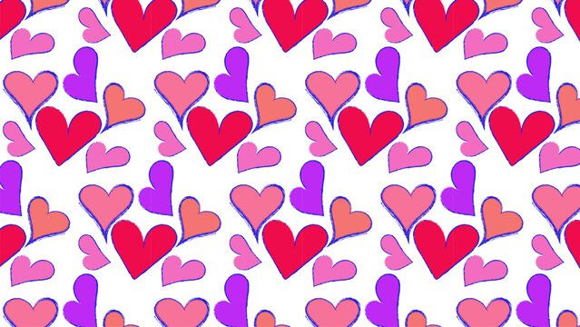 Seamless background with hand drawnhearts