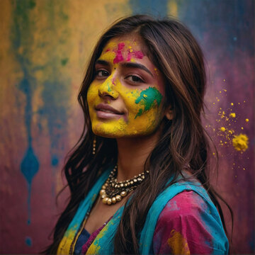 cute girl with holi background