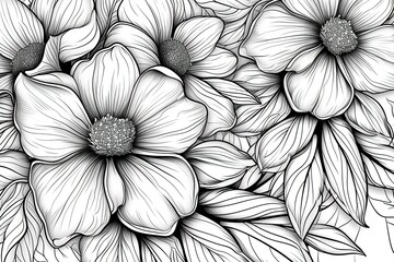 Coloring book flowers doodle style black outline.