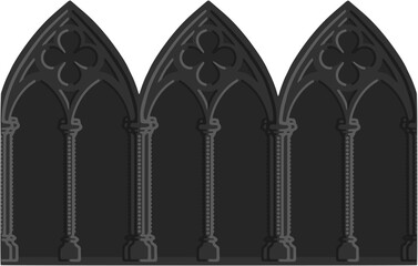 Gothic decorated arcade drawing. Stone ornamented triforium illustration; vector