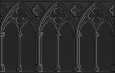 Fototapeta premium Gothic decorated arcade drawing. Stone ornamented triforium illustration; vector