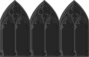 Gothic decorated arcade drawing. Stone ornamented triforium illustration; vector