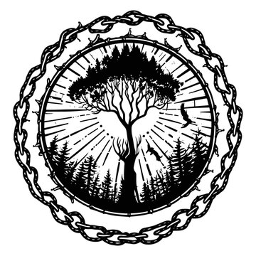 recommend clip art: Yggdrasil tree, vector isolated on white background, tree silhouette vector illustration.