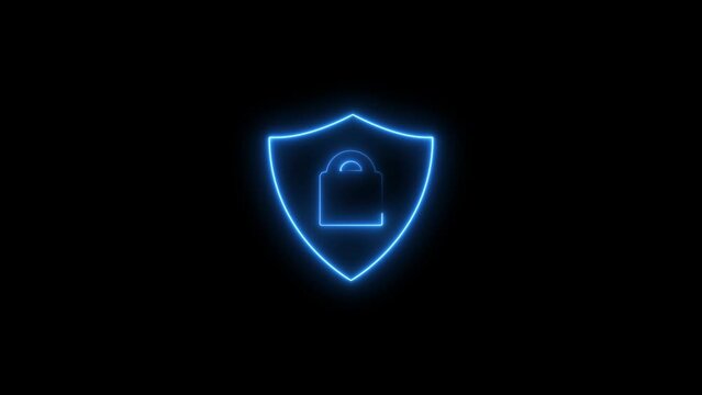 Neon line of padlock icon animation.protect data, cyber security, internet safety and lock icon animation on black background.