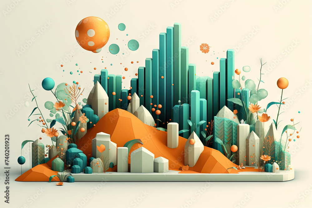 Aufkleber Abstract business graph in mountain style. Data bars concept element for business.