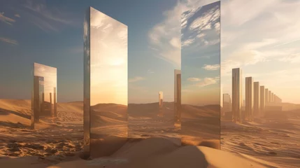 Foto op Canvas mirror sculptures in the desert, geometric shapes  © cristian