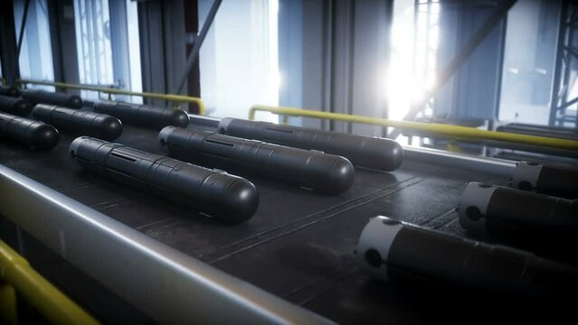American military rocket Javelin production line. Realistic 4k animation.