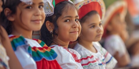 Portrait of children Mexican in Independence Celebration Day, Revolucion mexicana